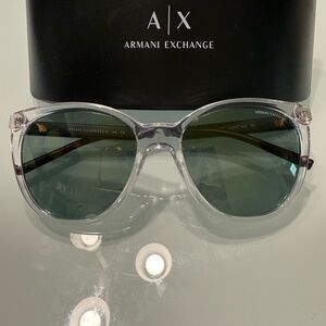 Armani Exchange Women's Transparent Sunglasses with Green Lenses